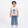 Girls Pink Mesh Peplum Top & Denim Wide-Leg Pants Set
