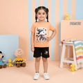 Snoopy Graphic T-Shirt and Shorts Two-Piece Set – Peach & Black