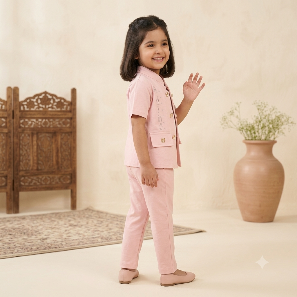 Smart Casual Pink Co-Ord Set for Girls
