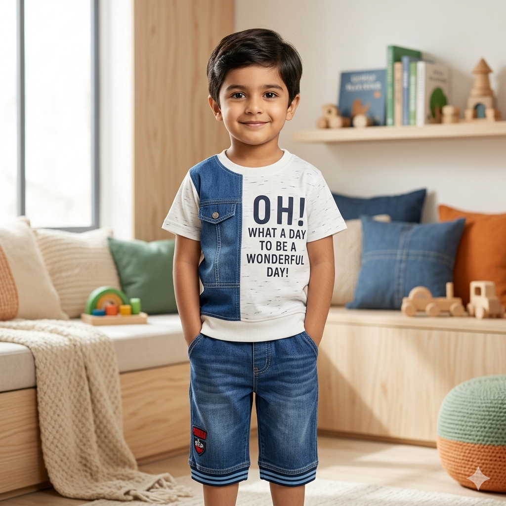 Boys' "Wonderful Day" Denim-Style Two-Piece Set