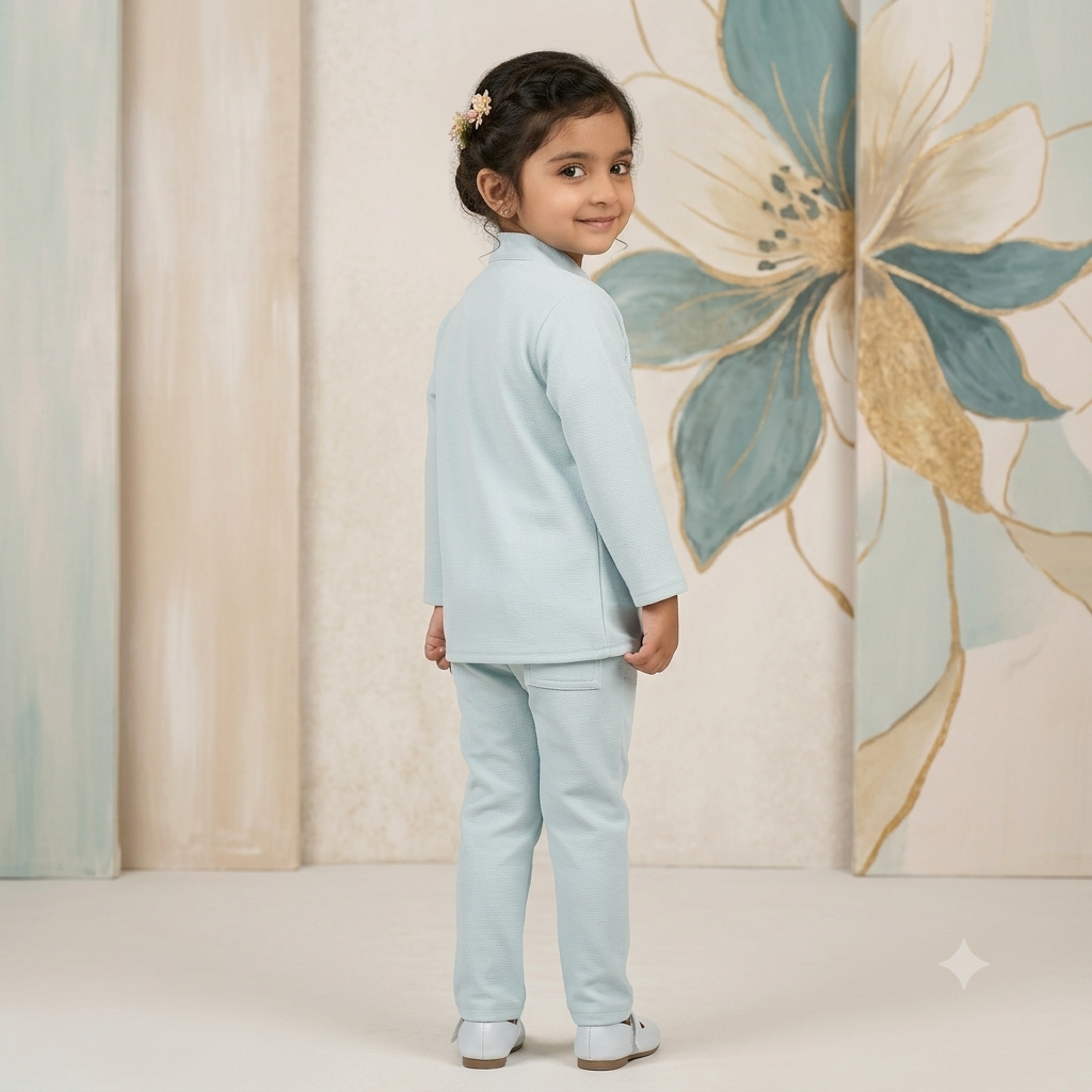 Elegant Pastel Blue 2-Piece Co ord Set for Girls (With Inner Top)