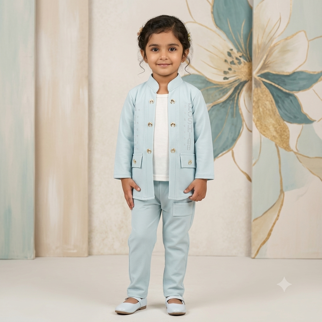 Elegant Pastel Blue 2-Piece Co ord Set for Girls (With Inner Top)
