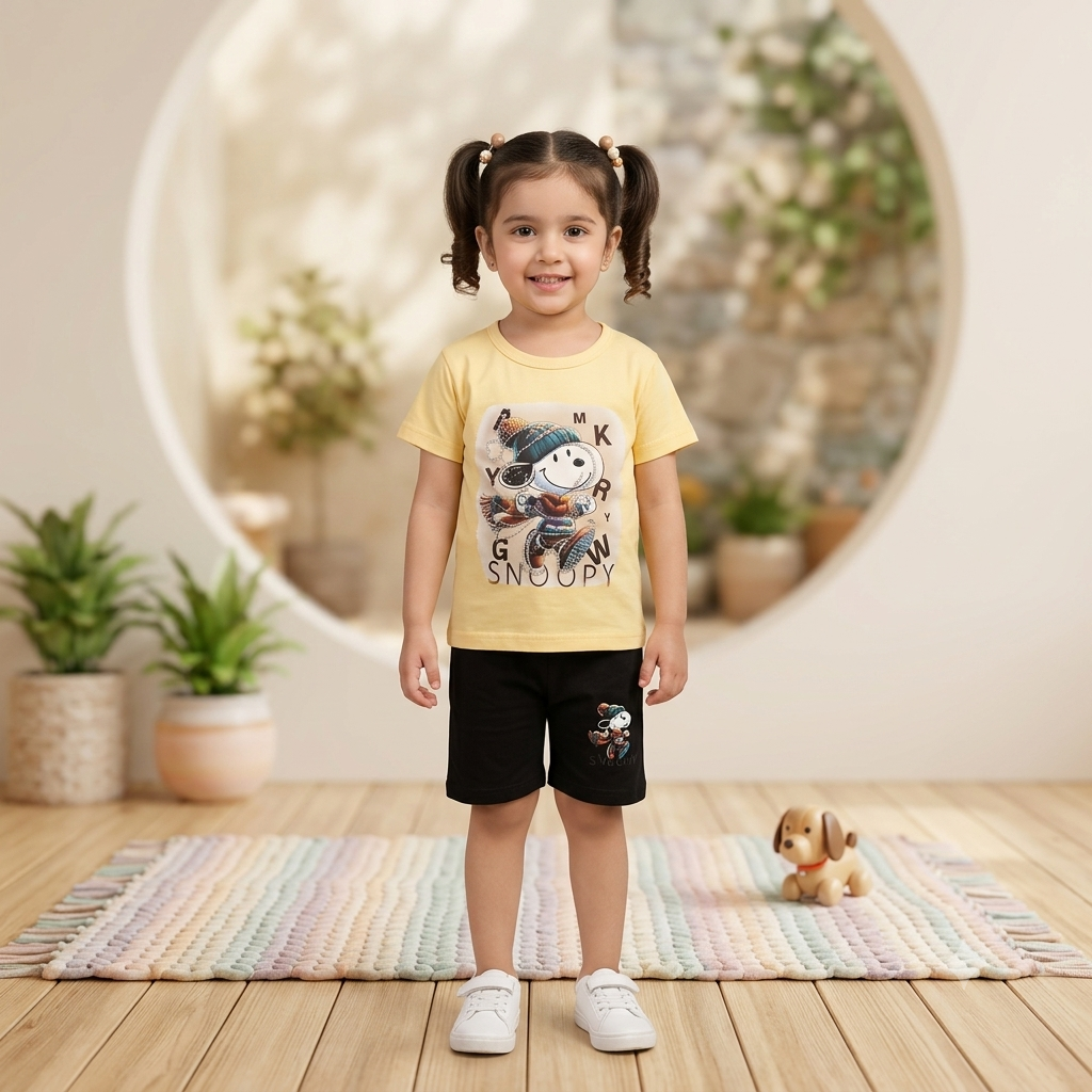 Cute Snoopy Graphic Tee & Shorts Set for Girls
