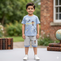 2-Piece Summer Outfit for Boys - Cute Cartoon Print T-Shirt with Matching Shorts