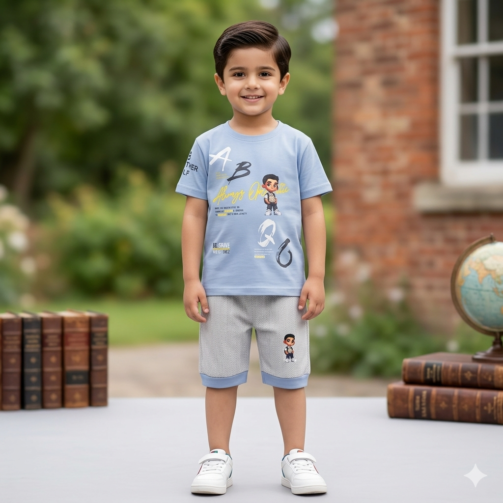 2-Piece Summer Outfit for Boys - Cute Cartoon Print T-Shirt with Matching Shorts