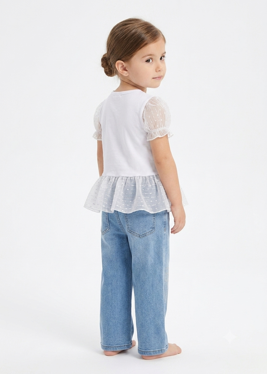 2-Piece Denim & Frill Top Set for Toddler Girls
