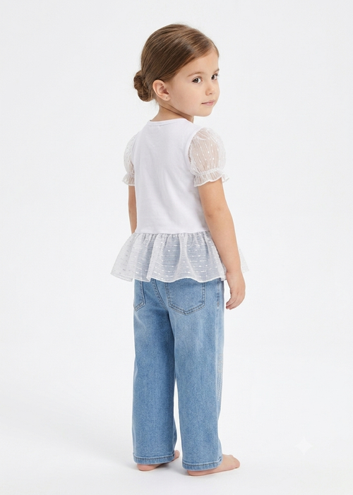 2-Piece Denim & Frill Top Set for Toddler Girls