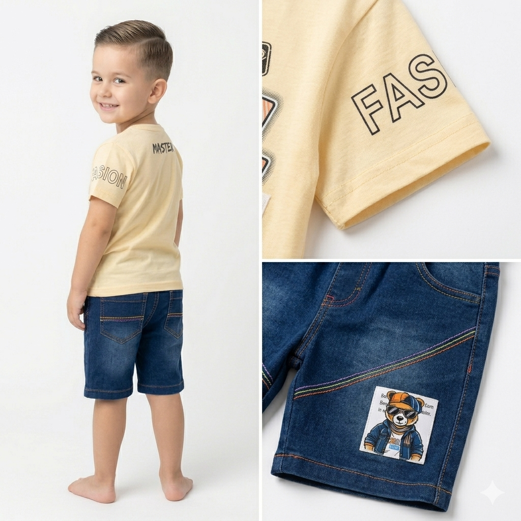 Kids "Chill Master" Summer Tee & Denim Shorts 2-Piece Set