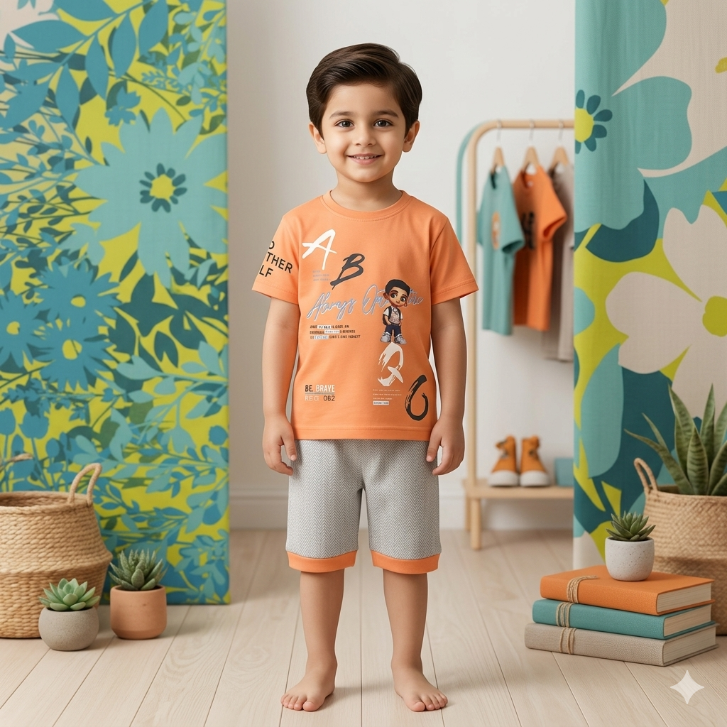 Kids Summer Cotton T-Shirt & Shorts Set – Vibrant Peach