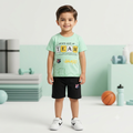 Kids "Never Give Up" Graphic Tee and Shorts Set – Mint Green & Black