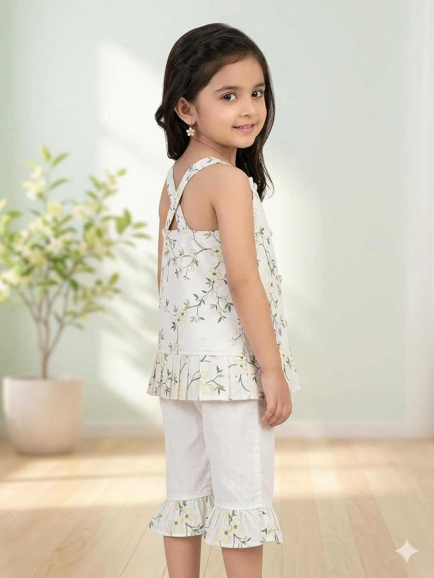Cute Floral Print Summer Co-Ord Set for Toddler Girls