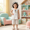 Little Girls' Vibrant Confetti Printed Top & Culotte Set with Matching Headband