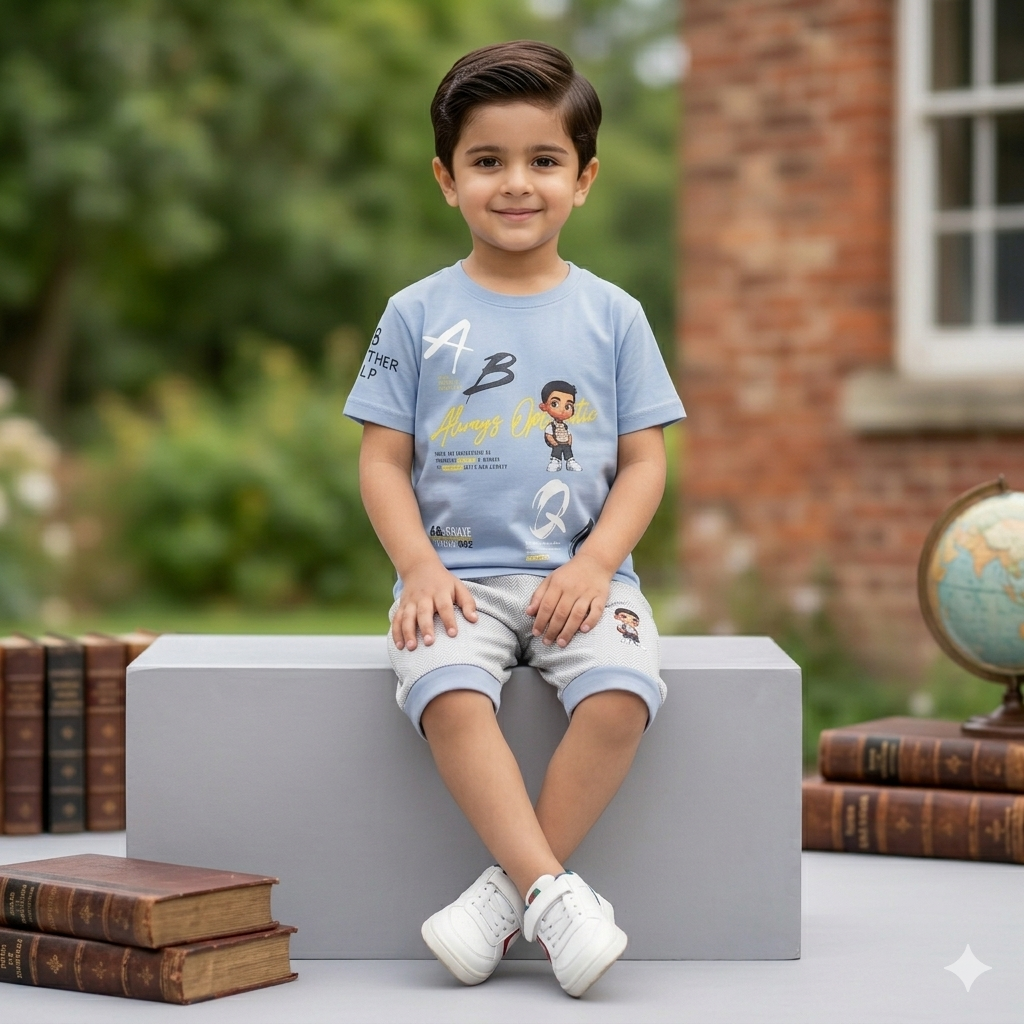 2-Piece Summer Outfit for Boys - Cute Cartoon Print T-Shirt with Matching Shorts