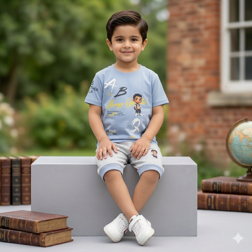 2-Piece Summer Outfit for Boys - Cute Cartoon Print T-Shirt with Matching Shorts