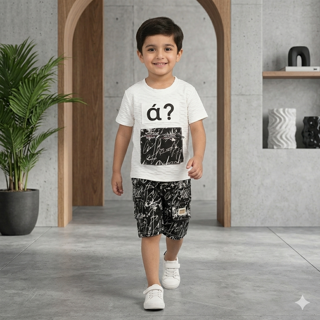 Smart Casual Textures & Graphic 2-Piece Outfit for Boys