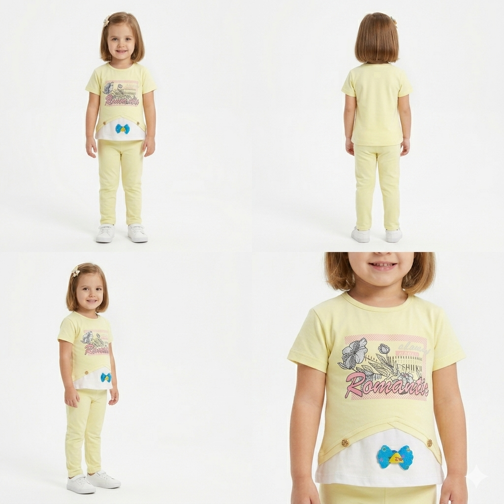 Toddler Girls Cute Yellow 2-Piece Graphic T-Shirt & Trouser Set