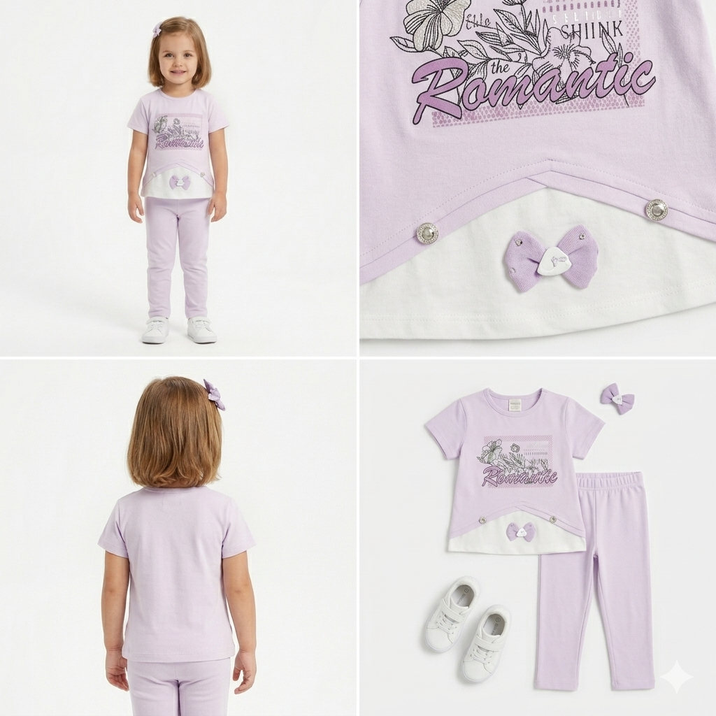 Toddler Girls 2-Piece Lavender Tracksuit Set | Floral Graphic Tee and Matching Pants