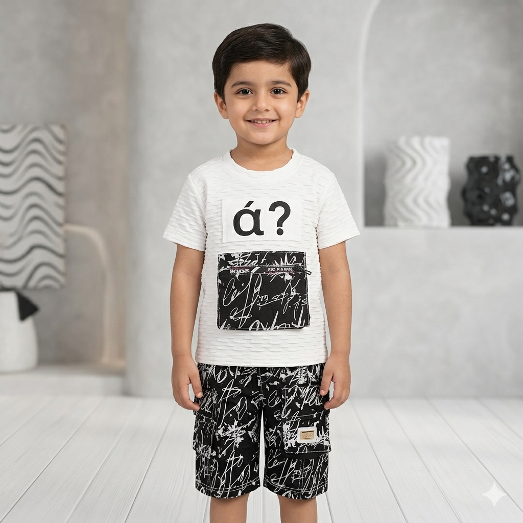 Smart Casual Textures & Graphic 2-Piece Outfit for Boys