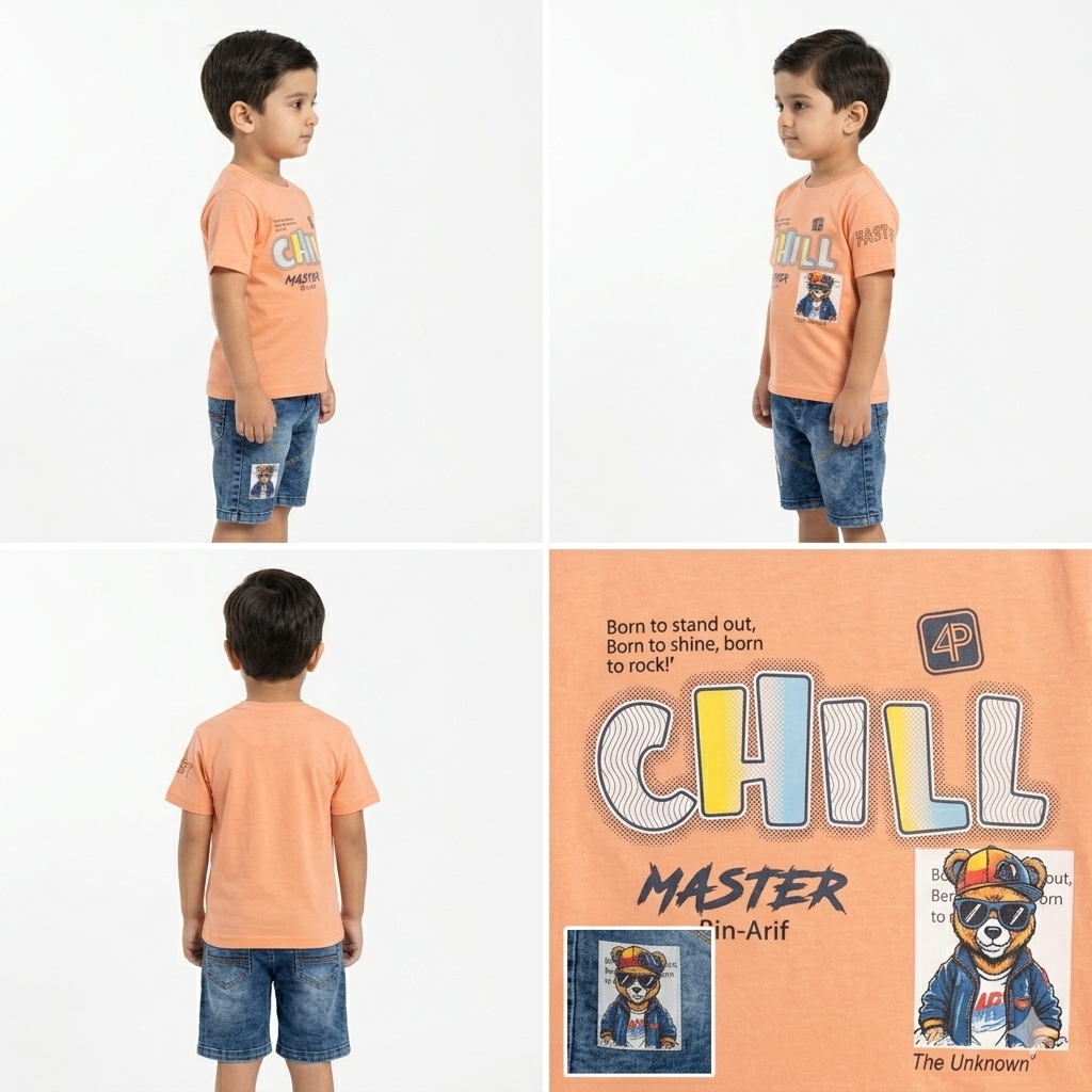 Kids "Chill Master" Summer Tee & Denim Shorts 2-Piece Set