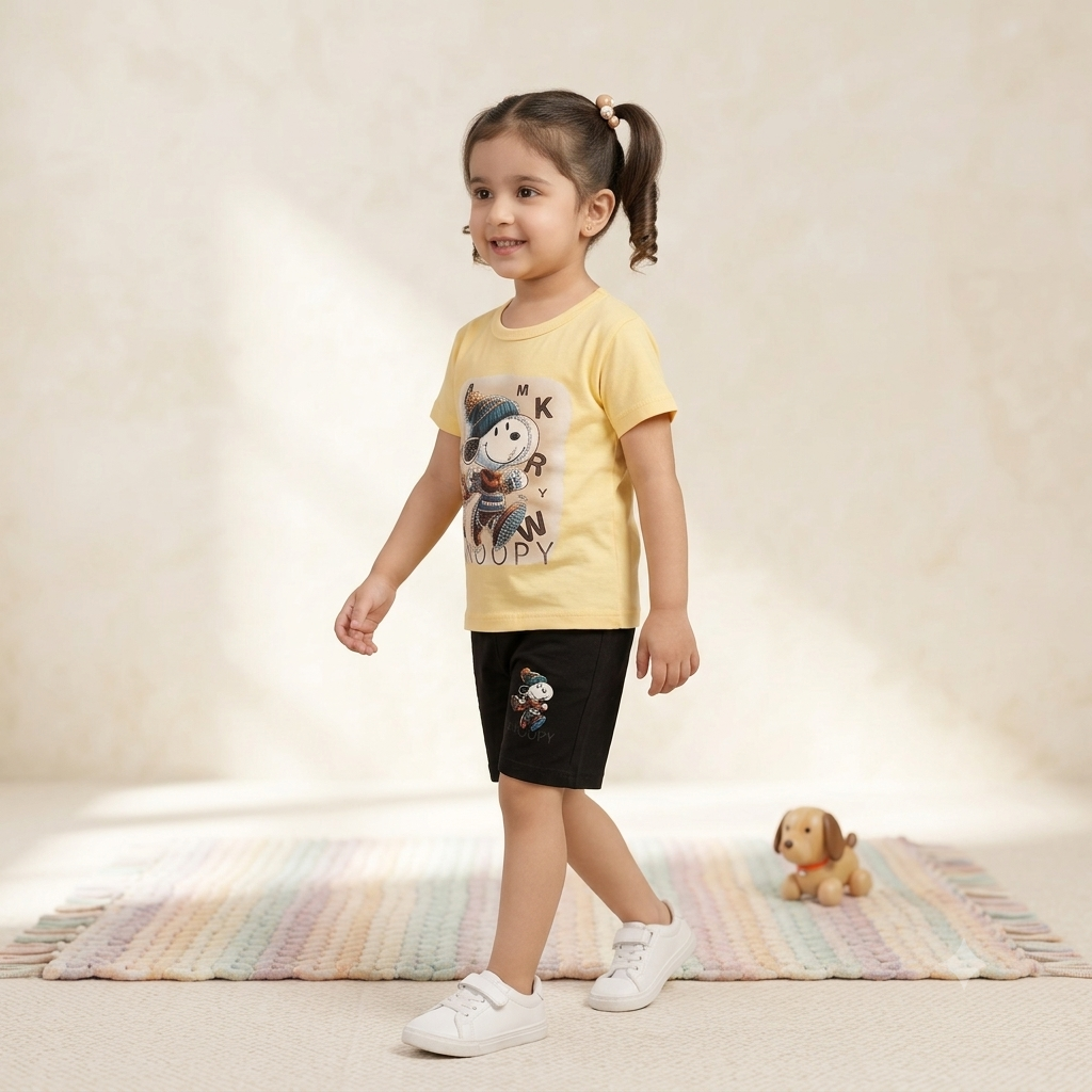 Cute Snoopy Graphic Tee & Shorts Set for Girls