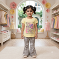 Little Blooms 2-Piece Summer Set – Yellow Graphic Tee & Floral Flared Pants