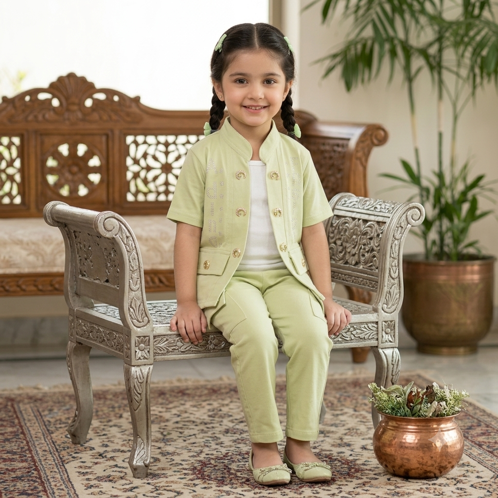 Cute 2-Piece Cargo Jacket & Pants Set in Pastel Pistachio Green