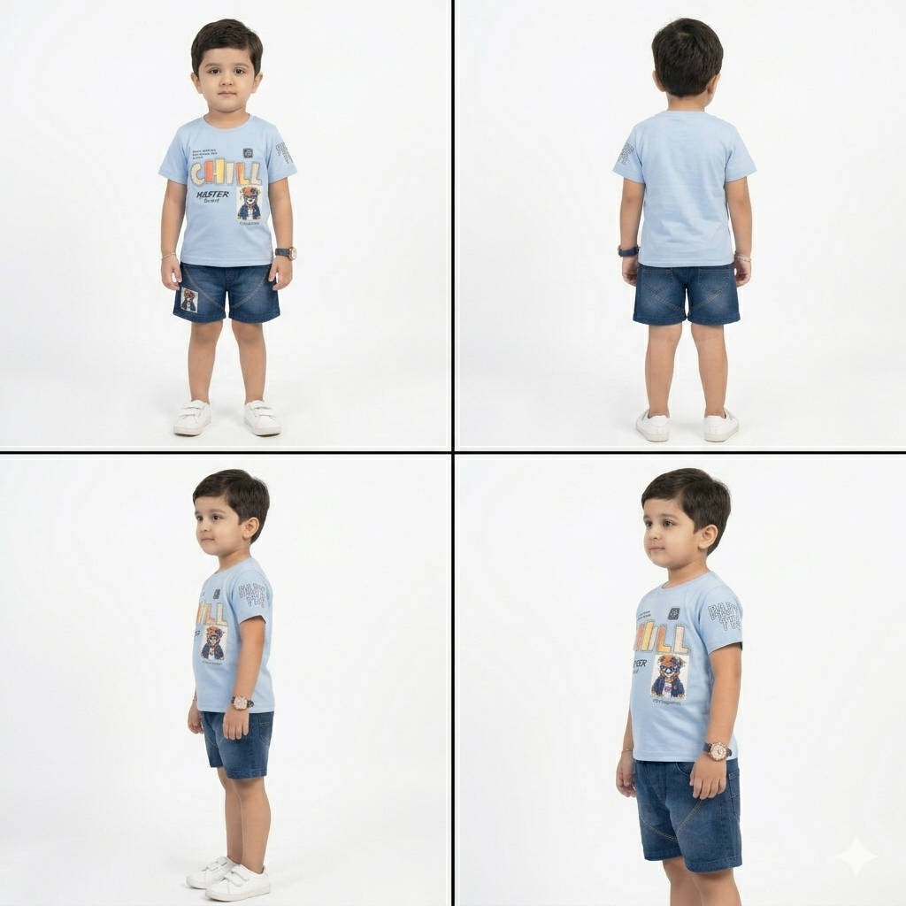 Boys "CHILL MASTER" Graphic Tee & Denim Shorts Casual Co-Ord Set
