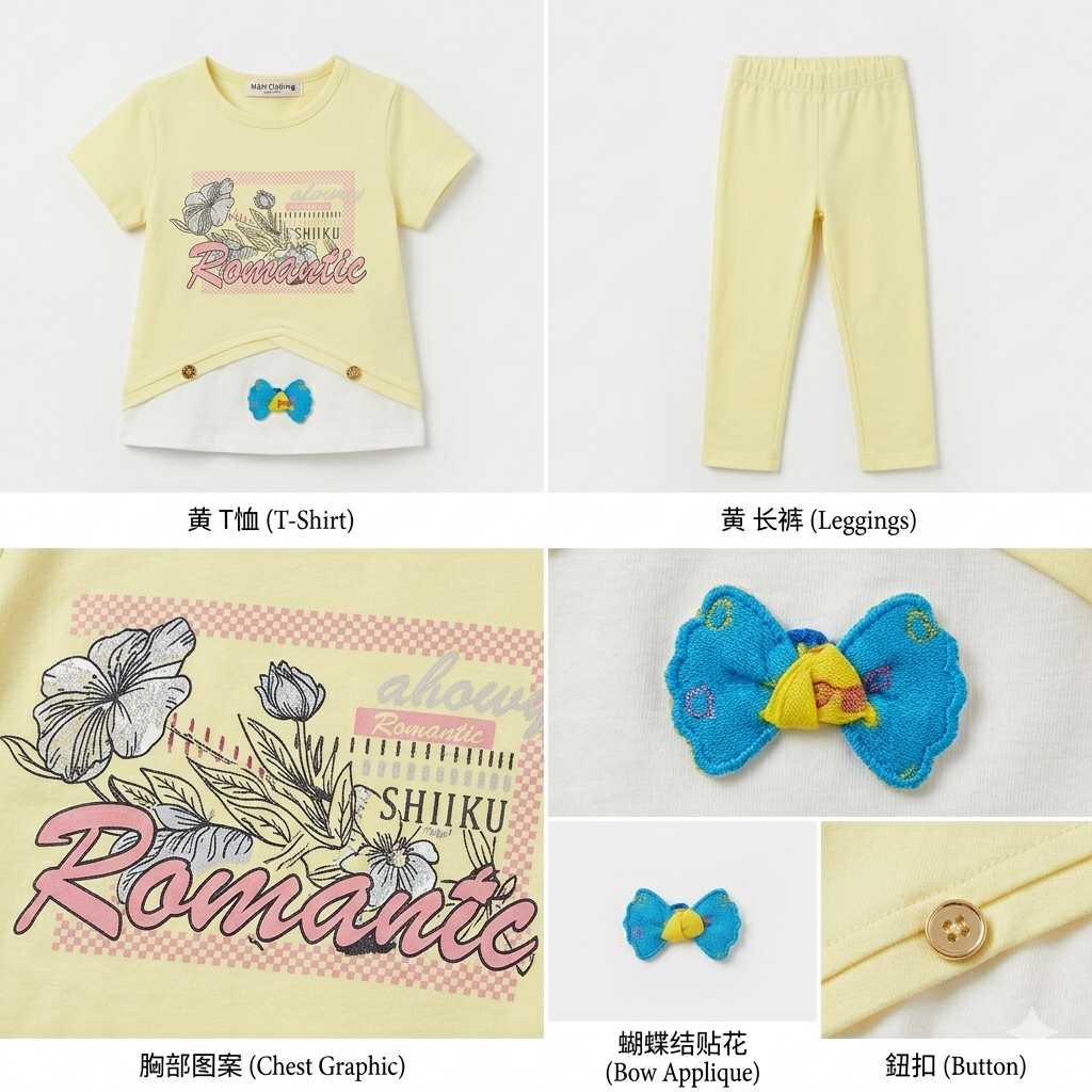 Toddler Girls Cute Yellow 2-Piece Graphic T-Shirt & Trouser Set