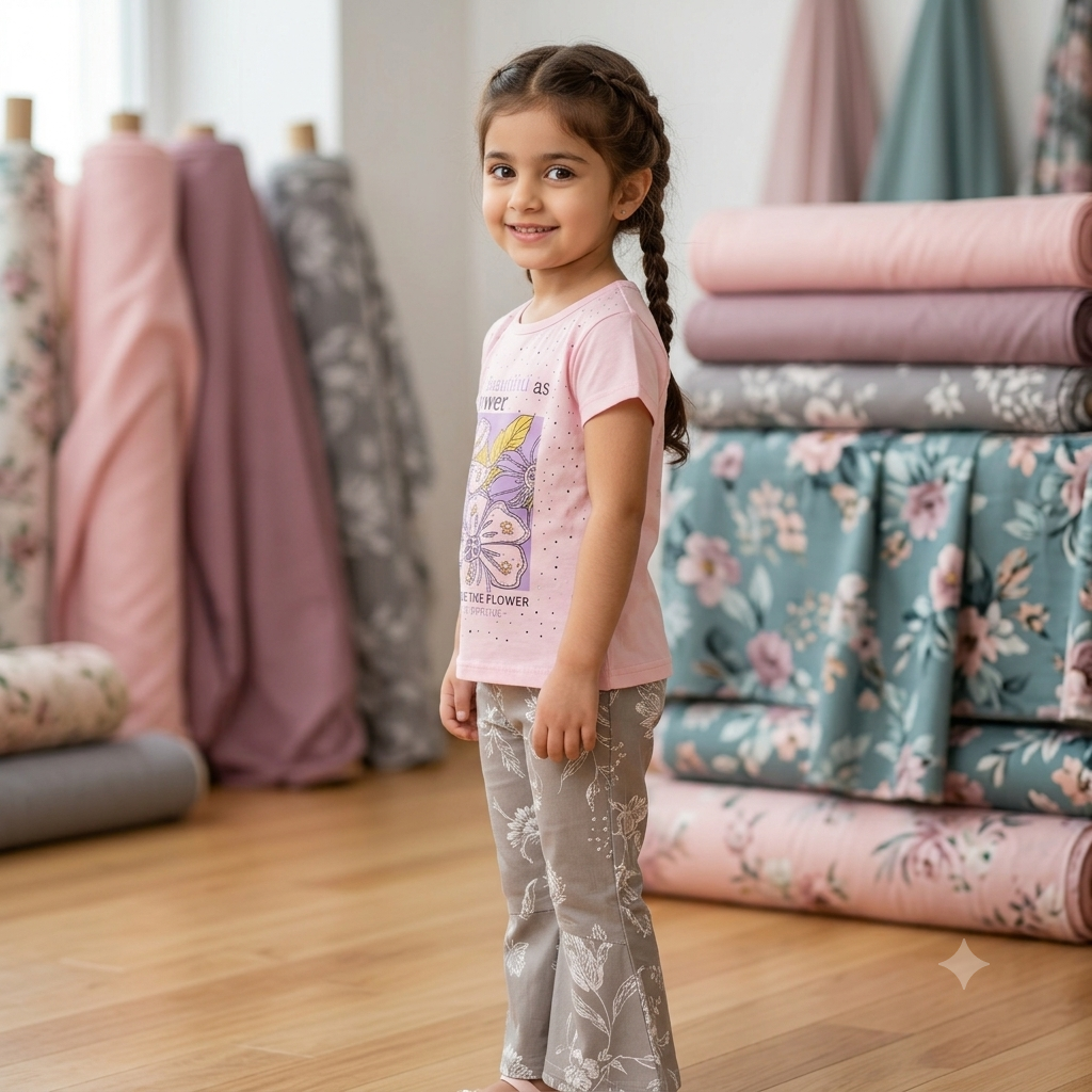 Beautiful As A Flower Girls' Graphic Tee & Floral Bell-Bottom Pants Set