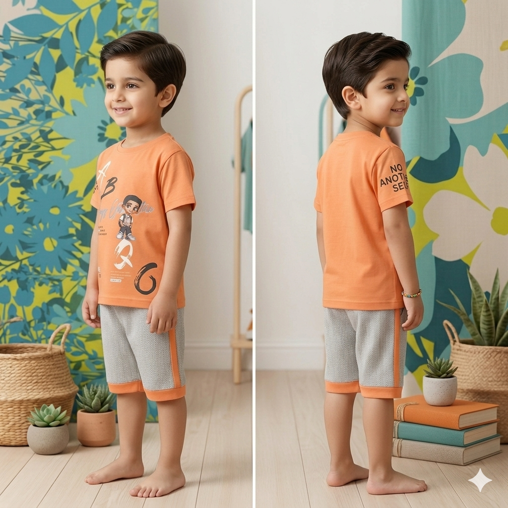 Kids Summer Cotton T-Shirt & Shorts Set – Vibrant Peach