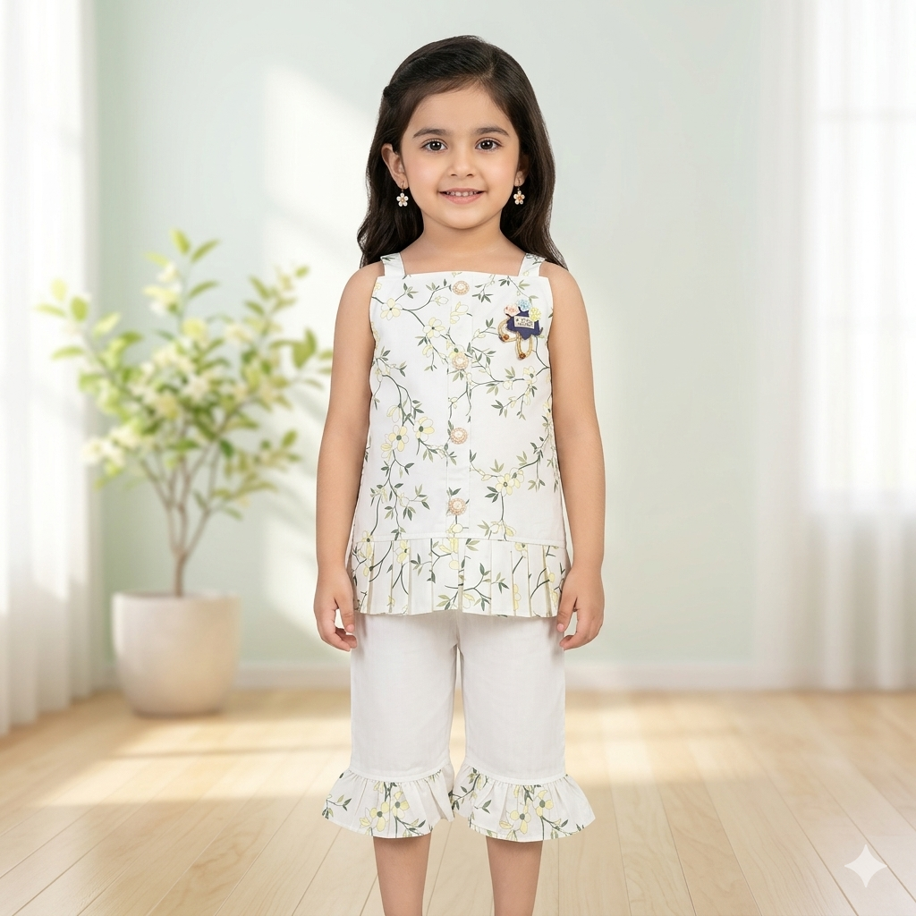 Cute Floral Print Summer Co-Ord Set for Toddler Girls