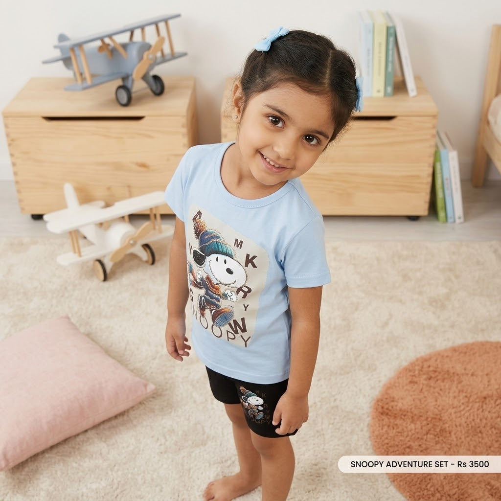 Playful Snoopy Print Cotton Co-ord Set for Girls